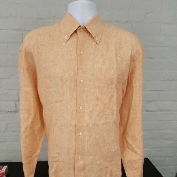 PETER MILLAR Men's Long Sleeve Button Front Orange - Picture 1 of 8